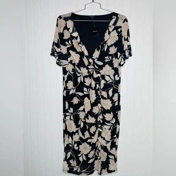 TORRID Floral At The Knee Mesh Surplice Ruffle Slit Dress - Picture 2 of 7
